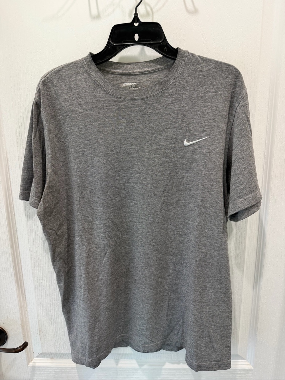Nike Men's Grey Crew Neck Short Sleeve Tee with White Swoosh